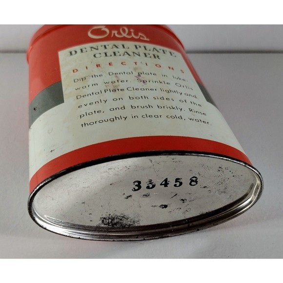 Vintage Orlis Orange Tin Can Full Denture Plate Cleaner for False Teeth - Picture 4 of 4